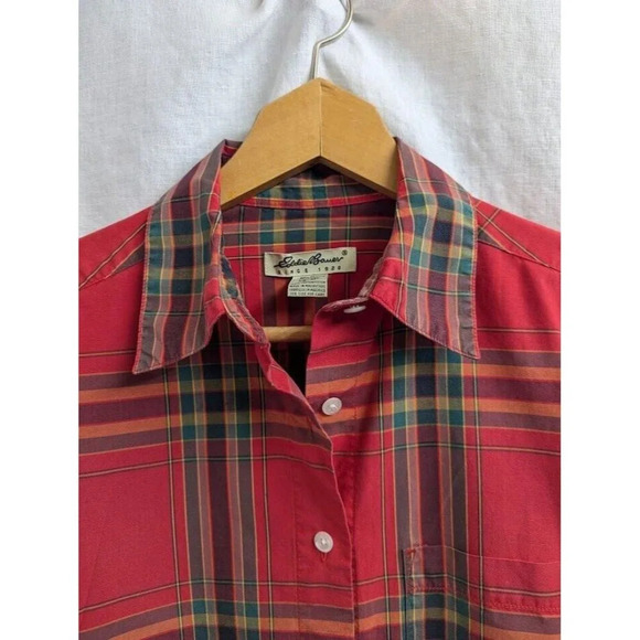 Eddie Bauer Christmas Plaid button up, red green yellow festive women's XS C11 - Picture 4 of 11